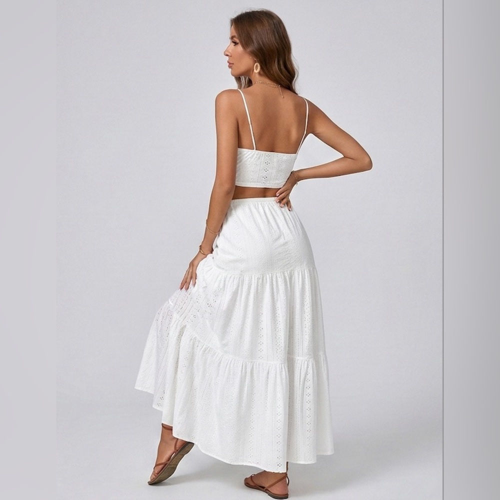 Boho Eyelet Embroidered Two-Piece Maxi Set White - Picture 5 of 9